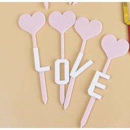 LOVE Wedding Acrylic roses Cake Topper Pink Red Love Heart Cupcake Topper(416L) - Image 4