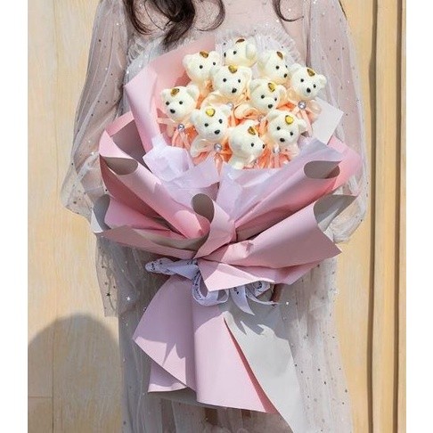 1pc Small Plush Stuffed Mini Teddy Bear Toys Wedding Flower Bouquet Little Satin Cartoon 卡通花束冰淇淋泡沫熊公仔 (1013L) - Image 7