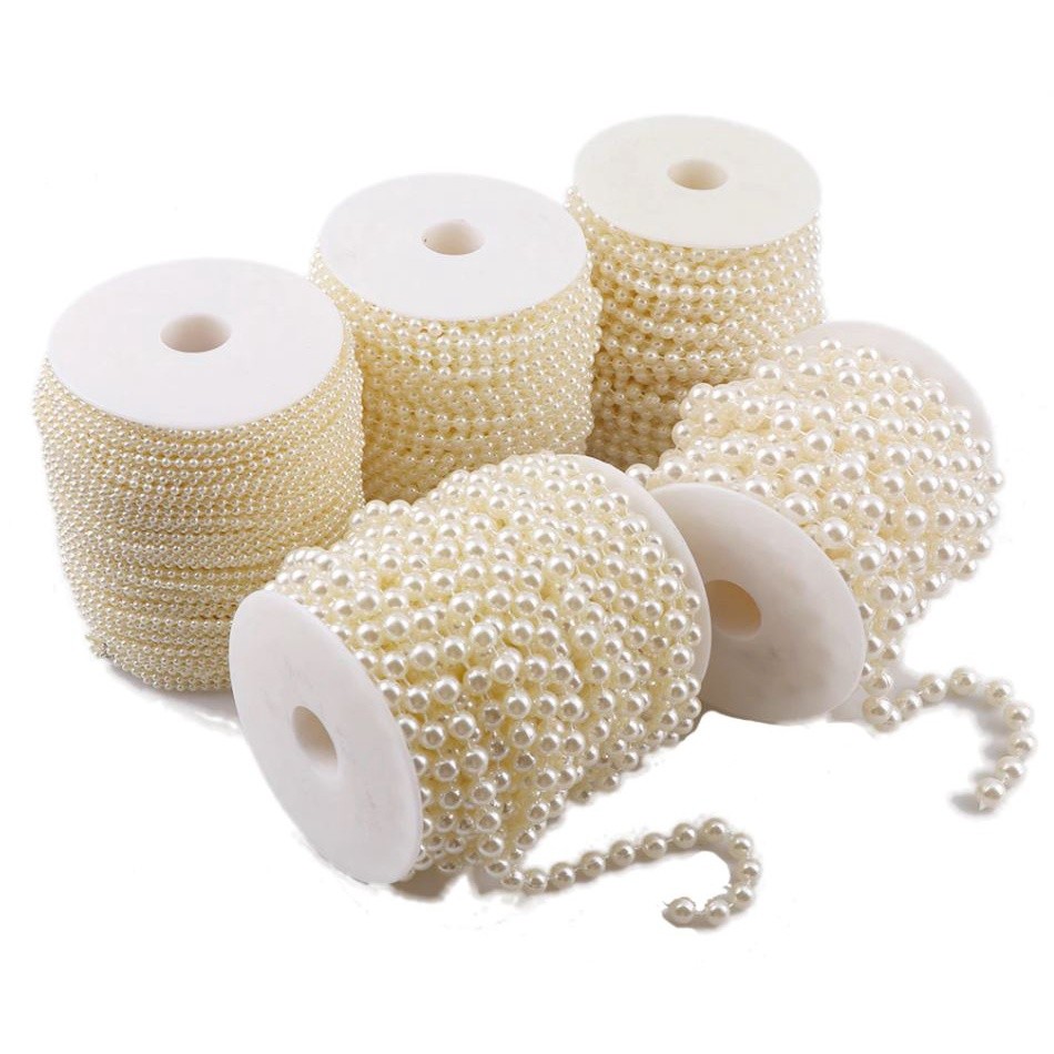 1 roll 4/6/8/10mm Imitation Pearl Beads Line Chain Trim pearls for crafts DIY Wedding Bride Bouquet Decoration(1998L)
