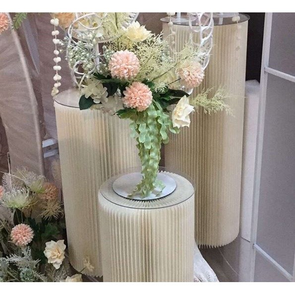 Origami Round Pillar Cake Dessert Table Party Decoration Banquet Stage Folding Roman Column Tray Table纸质圆形立柱台(1987L) - Image 2