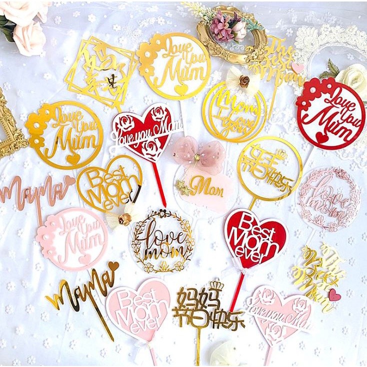 New Fashion Mother's Day Acrylic Cake Toppers Mum Letters Print Mother Birthday Party Home Decorative(803L)