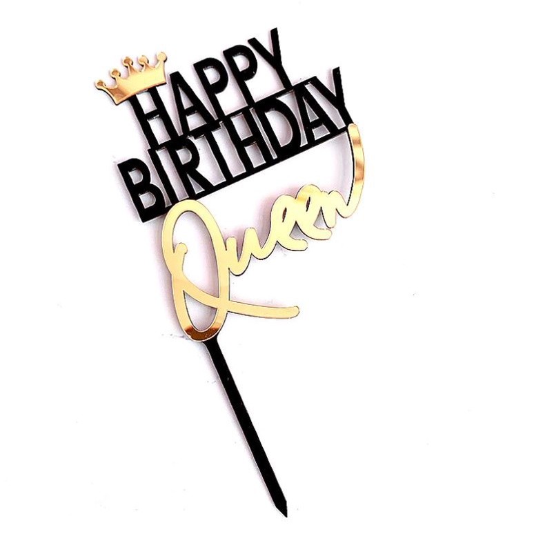 Gold Crown Queen King Princess Prince Black Acrylic Happy Birthday Cake Topper Child Adult Favors Party Cake (1026L) - Image 3