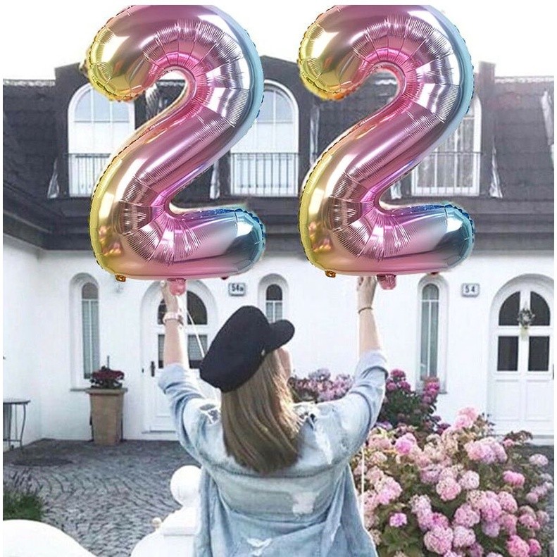 32inch Iridescent Rainbow Color Number Foil Balloons Birthday Wedding Party Decoration(688L) - Image 2