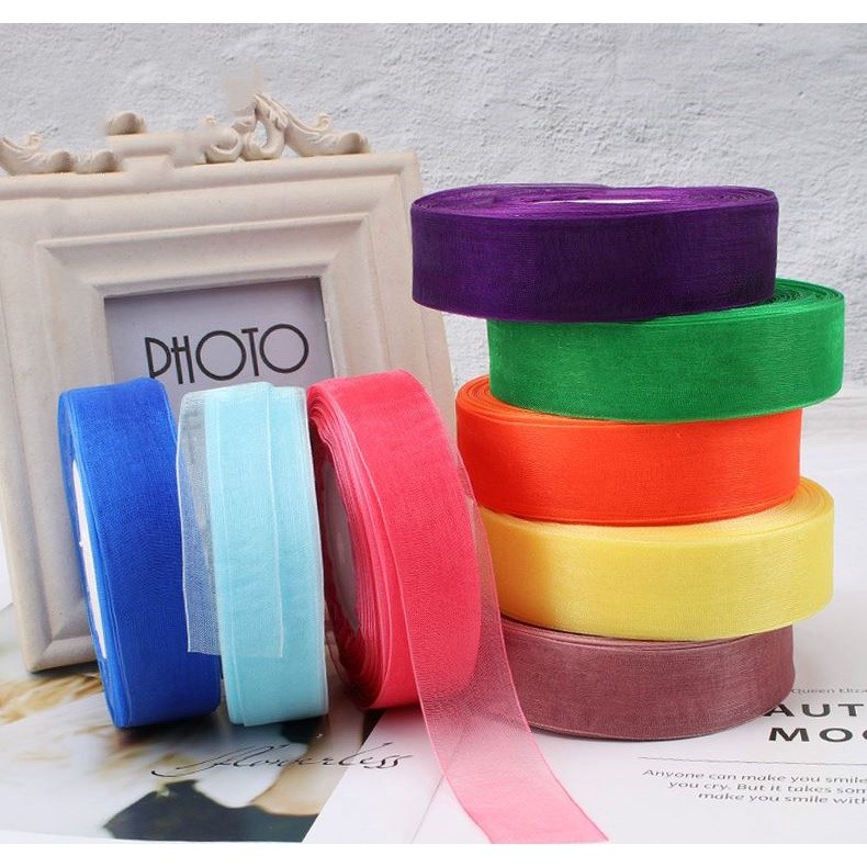 50yard 2/2.5cm Organza Ribbon gift wrapping decoration Christmas silk ribbons for Wedding DIY Craft(1074L) - Image 2