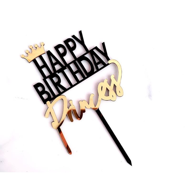 Gold Crown Queen King Princess Prince Black Acrylic Happy Birthday Cake Topper Child Adult Favors Party Cake (1026L) - Image 5