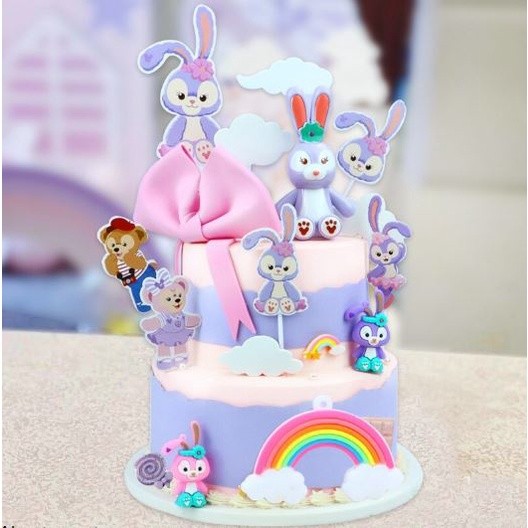Cake Decoration Ornaments Purple Rabbit Disney StellaLou Girl's Favor Birthday Dessert Table Scene Decor可爱兔子插牌星戴露(2025L) - Image 3