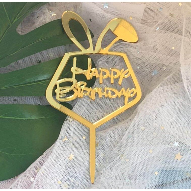 Cute Rabbit Hello Kitty Acrylic Birthday Gold Cake Topper for Girls Baby Birthday Party Cake Decorations(817L) - Image 4