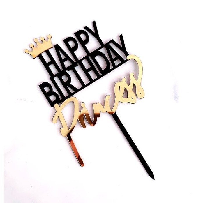 Gold Crown Queen King Princess Prince Black Acrylic Happy Birthday Cake Topper Child Adult Favors Party Cake (1026L) - Image 6