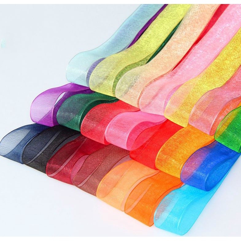 50yard 2/2.5cm Organza Ribbon gift wrapping decoration Christmas silk ribbons for Wedding DIY Craft(1074L) - Image 3