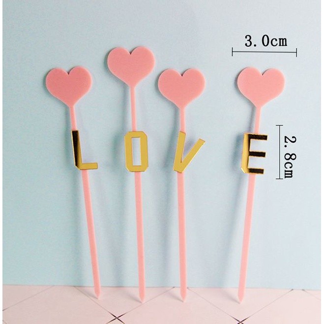 LOVE Wedding Acrylic roses Cake Topper Pink Red Love Heart Cupcake Topper(416L) - Image 3