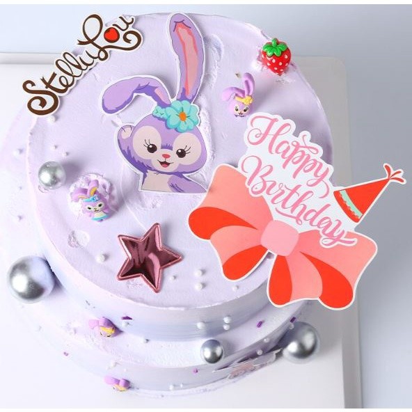 Cake Decoration Ornaments Purple Rabbit Disney StellaLou Girl's Favor Birthday Dessert Table Scene Decor可爱兔子插牌星戴露(2025L) - Image 4