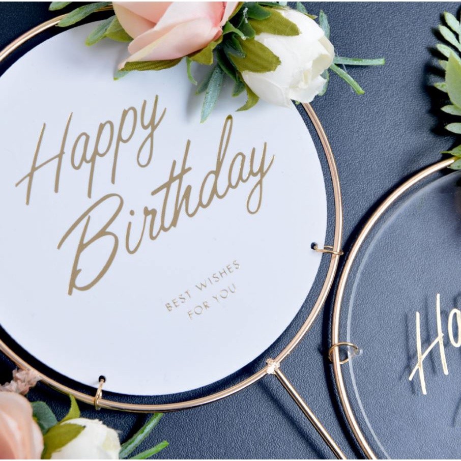 1pc Metal Happy Birthday Cake Topper Artificial flowers Cake Toppers For DIY Baby Shower Birthday(742L) - Image 4