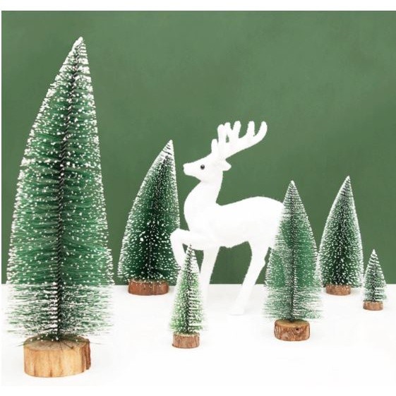 7/9/10/15/20cm Mini Snow Pine Needle Tree Bauble Crafts Noel Tree Ornaments Wooden Christmas Decorations for Home(1102L) - Image 3