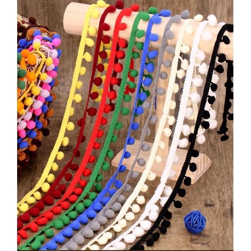 1Yard Pom Pom Trim Ball 12mm Handmade DIY MINI Pearl Pompom Fringe Ribbon Sewing Lace Kintted Fabric毛球花边(2031L)