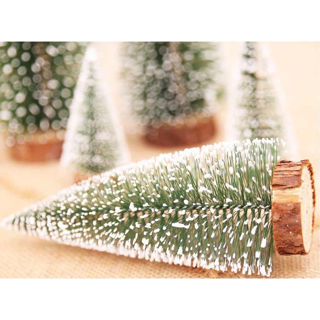 7/9/10/15/20cm Mini Snow Pine Needle Tree Bauble Crafts Noel Tree Ornaments Wooden Christmas Decorations for Home(1102L) - Image 2