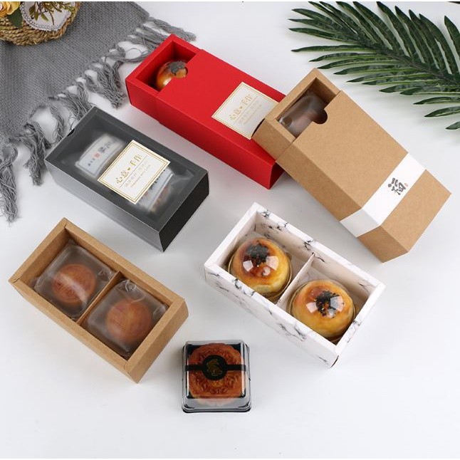 1PCS Solid Color 2 Grain 80g Frosted Transparent Moon Cake Paper Box Egg Yolk Crisp Gift Packaging Snowflake(2046L)