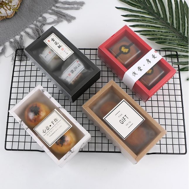 1PCS Solid Color 2 Grain 80g Frosted Transparent Moon Cake Paper Box Egg Yolk Crisp Gift Packaging Snowflake(2046L) - Image 2
