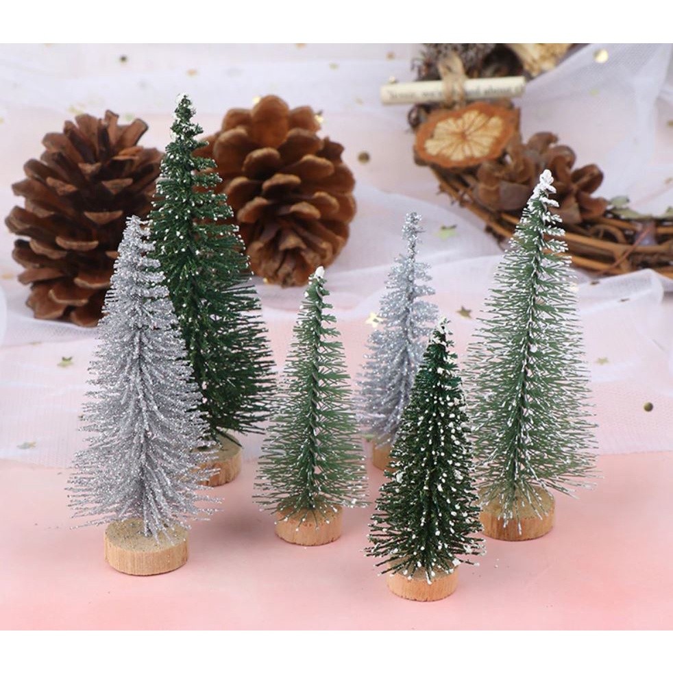 7/9/10/15/20cm Mini Snow Pine Needle Tree Bauble Crafts Noel Tree Ornaments Wooden Christmas Decorations for Home(1102L) - Image 4