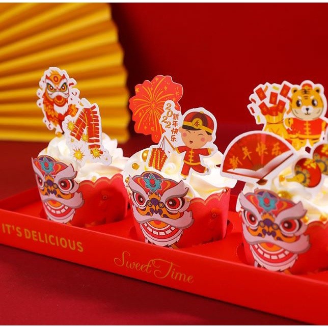 1pcs Chinese new year Cupcake Packaging Handle Box With Clear Window Party Handmade Cake Dessert Kids Favors Box(2043L) - Image 5