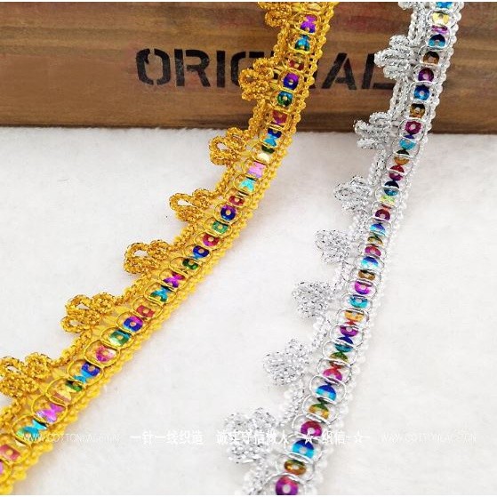 1yard 2cm Gold Silver Sequined Lace Ribbon Sewing Garment Fabric Trims Wedding Party Cosplay Dress Skirts 金银丝亮片花边(2030L)