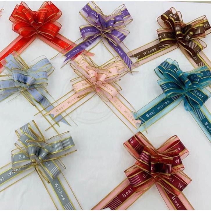1pc 3cm " Best Wishes" Pullbows Attractive Wide Applications Cloth Wedding Car Gift Packing Pull Bow Ribbons(1315L)