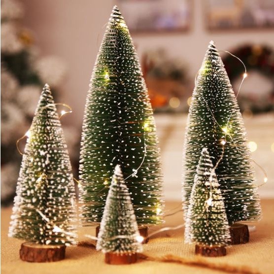 7/9/10/15/20cm Mini Snow Pine Needle Tree Bauble Crafts Noel Tree Ornaments Wooden Christmas Decorations for Home(1102L)