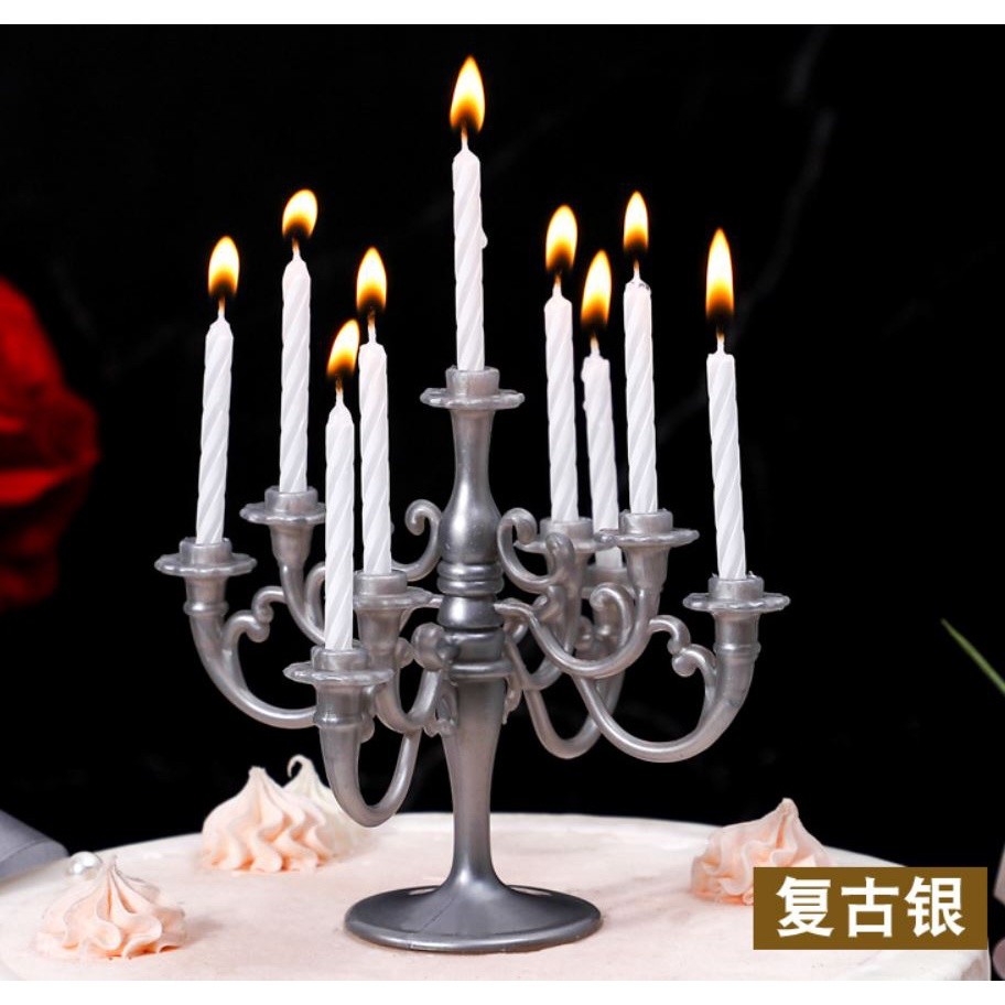 9pcs Candles and Candlestick Bracket 1 Set Cake Topper Birthday Party Cake Candle Holders Toppers Decoration(887L) - Image 12