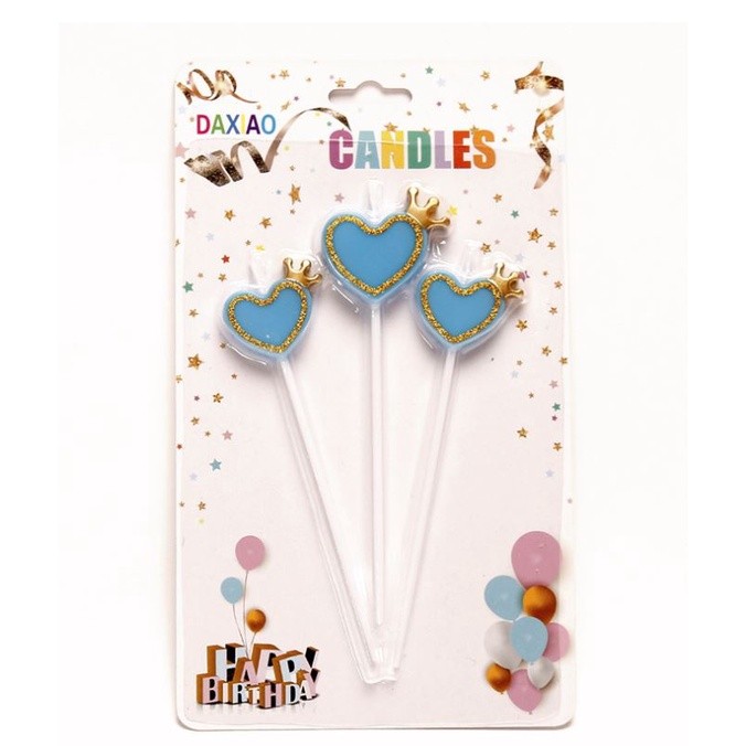 1set three sticks love crown birthday candles pink blue cute children's Valentine cake decoration confession(1358L) - Image 7
