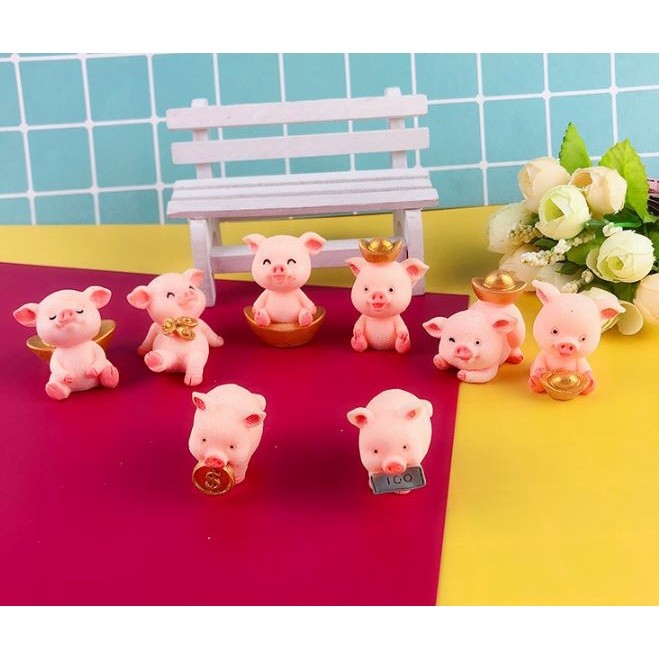 Micro Pig Family Figurine Resin Ornaments Miniature Model Mini Animal Statue Bonsai Decoration Garden Home(2058L) - Image 2