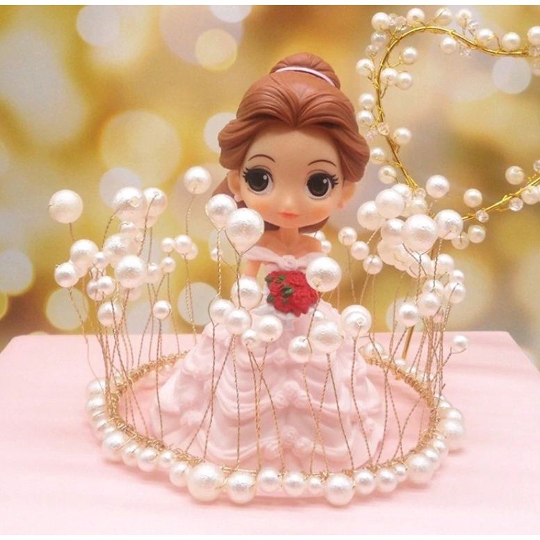 Light LED Lamp CakeTopper Pearl Princess Crown Cake Topper Happy Birthday Cake Decoration DIY Party Wedding Party(751L) - Image 2