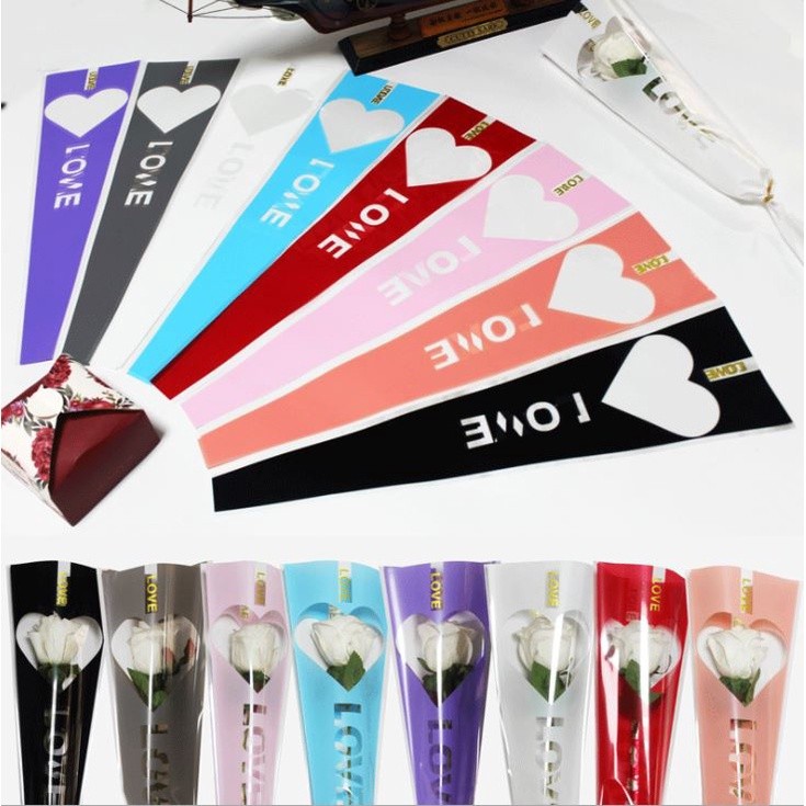 10pcs LOVE Letters Wrapping Plastic Single Rose Flower Packaging Bag Party Decorations Rose BoxesCasesForFlowers (1518L)