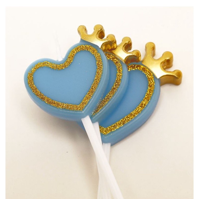 1set three sticks love crown birthday candles pink blue cute children's Valentine cake decoration confession(1358L) - Image 5