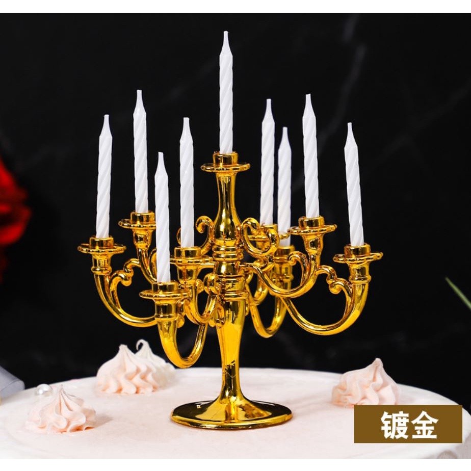 9pcs Candles and Candlestick Bracket 1 Set Cake Topper Birthday Party Cake Candle Holders Toppers Decoration(887L) - Image 6