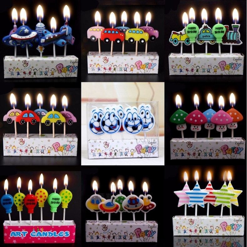 5pcs/lot Cartoon Candles Party Supplies Kids Birthday Candles Cake Topper Evening Party Decorations(360L)