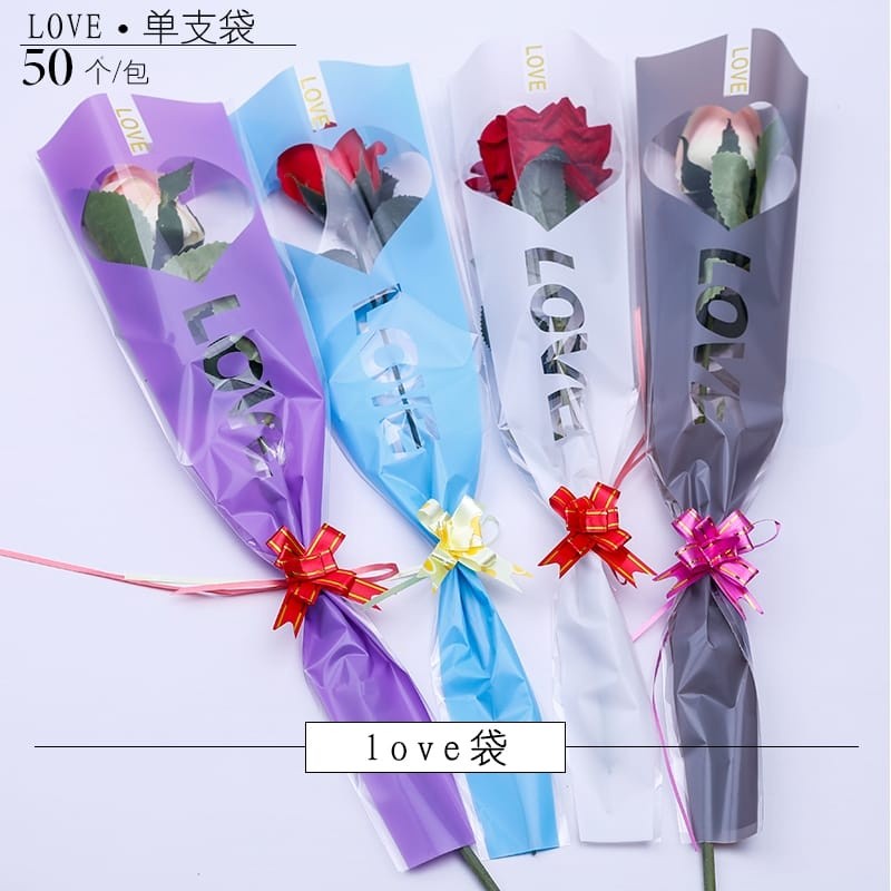 50pcs/lot LOVE Letters Wrapping Plastic Single Rose Flower Packaging Bag Party Decorations Rose Boxes Cases(1517L) - Image 3