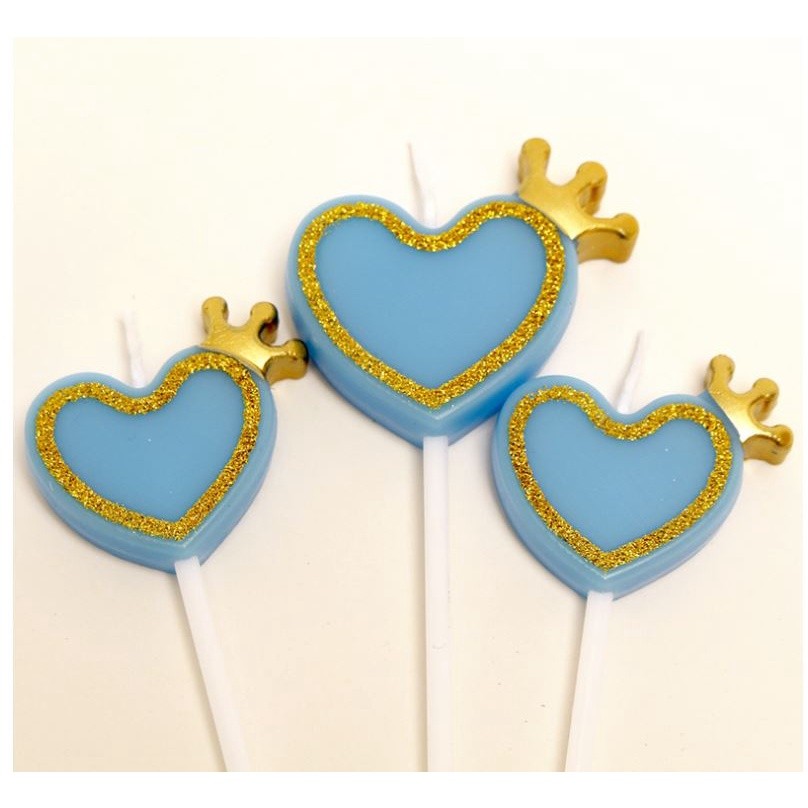 1set three sticks love crown birthday candles pink blue cute children's Valentine cake decoration confession(1358L) - Image 3