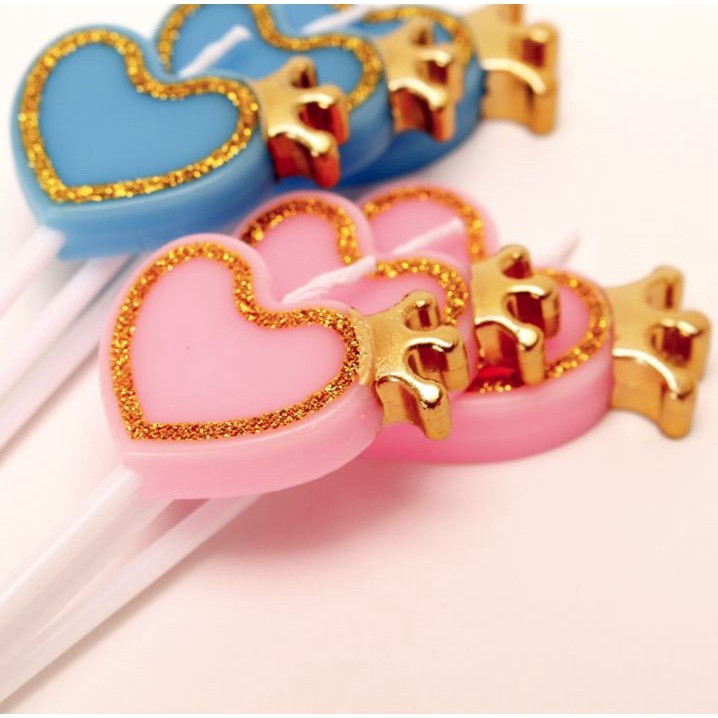 1set three sticks love crown birthday candles pink blue cute children's Valentine cake decoration confession(1358L)