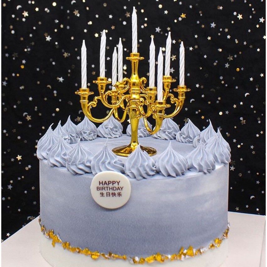 9pcs Candles and Candlestick Bracket 1 Set Cake Topper Birthday Party Cake Candle Holders Toppers Decoration(887L)