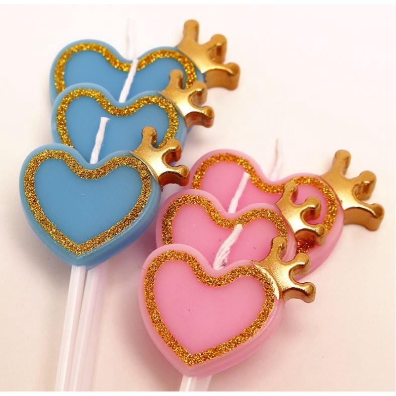 1set three sticks love crown birthday candles pink blue cute children's Valentine cake decoration confession(1358L) - Image 2