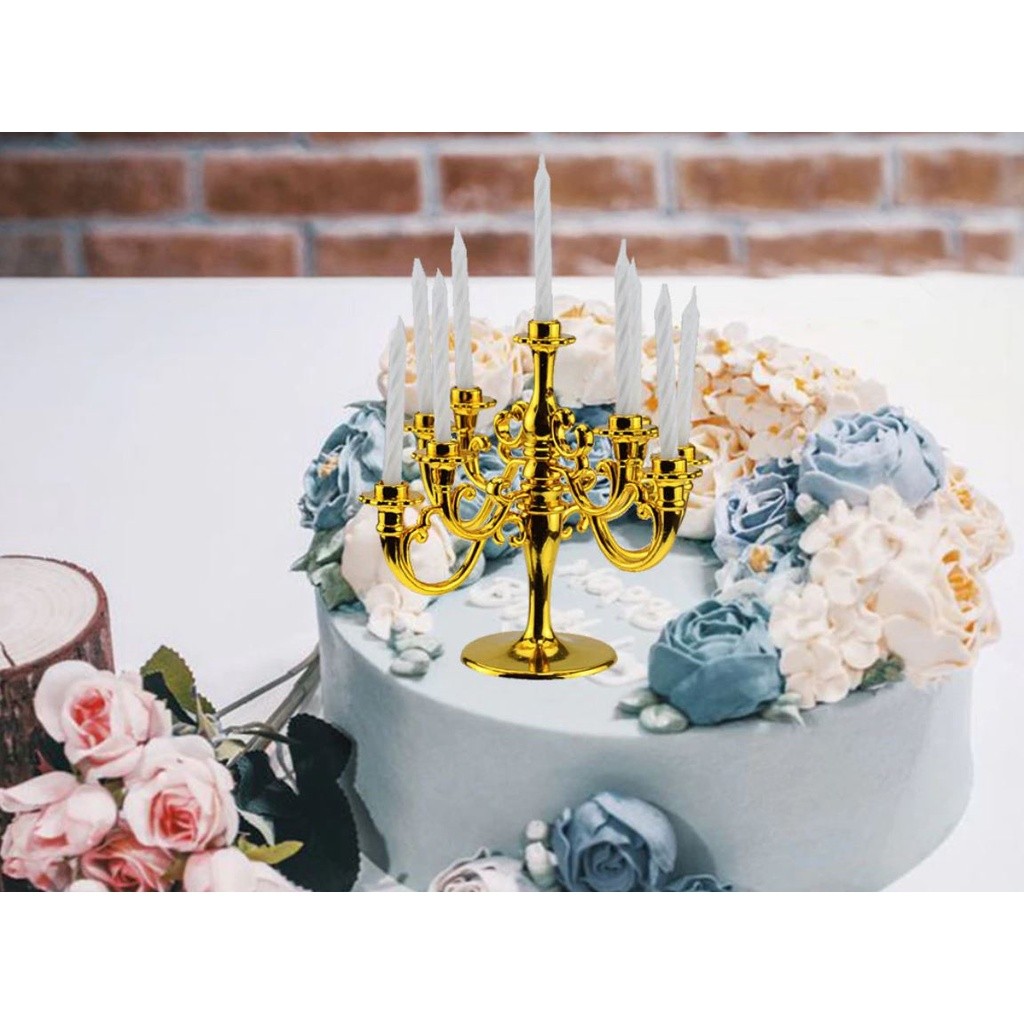 9pcs Candles and Candlestick Bracket 1 Set Cake Topper Birthday Party Cake Candle Holders Toppers Decoration(887L) - Image 2