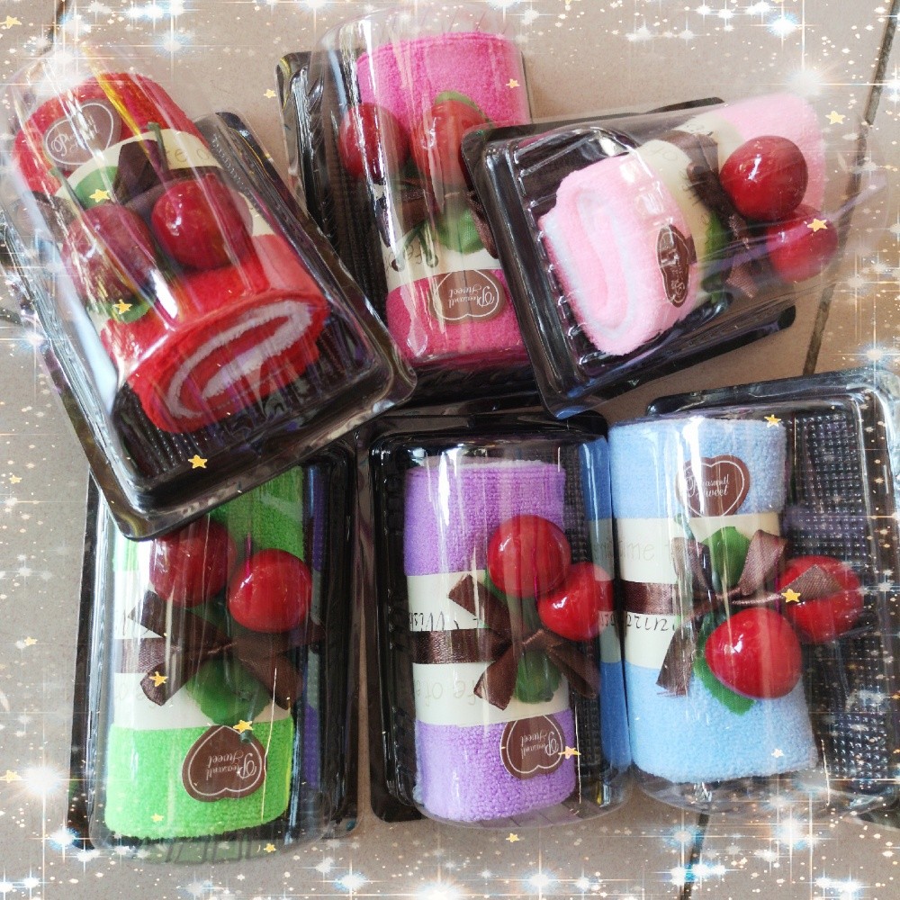 READY IN STOCK Cherry Cake Swiss Roll Shape Hand Towel Washcloth Wedding Party Gifts Drop Ship Support(186L)