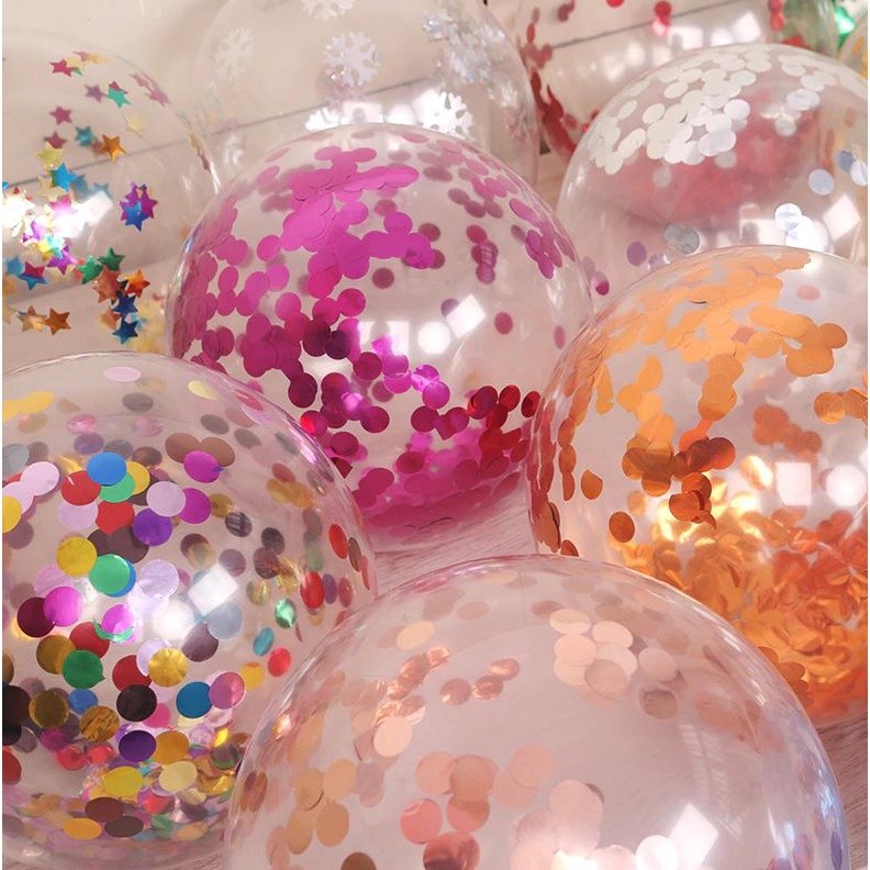 12 Inch Confetti Latex Balloons Transparent for Party Birthday Anniversary Decoration 彩色铝箔亮片气球 (313L) - Image 3