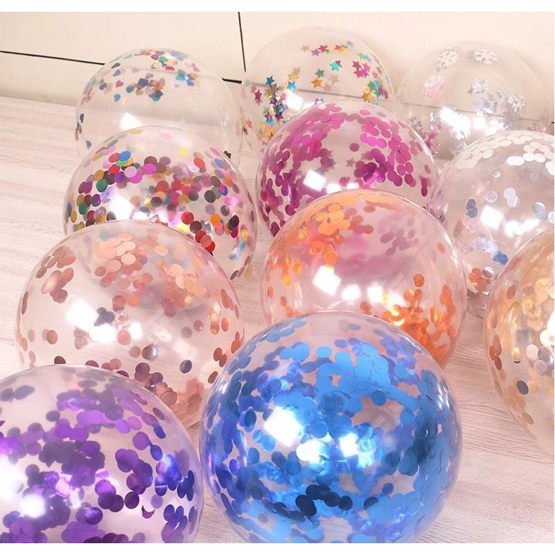 12 Inch Confetti Latex Balloons Transparent for Party Birthday Anniversary Decoration 彩色铝箔亮片气球 (313L) - Image 2