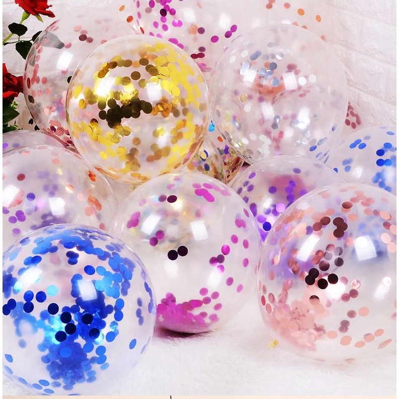 12 Inch Confetti Latex Balloons Transparent for Party Birthday Anniversary Decoration 彩色铝箔亮片气球 (313L)