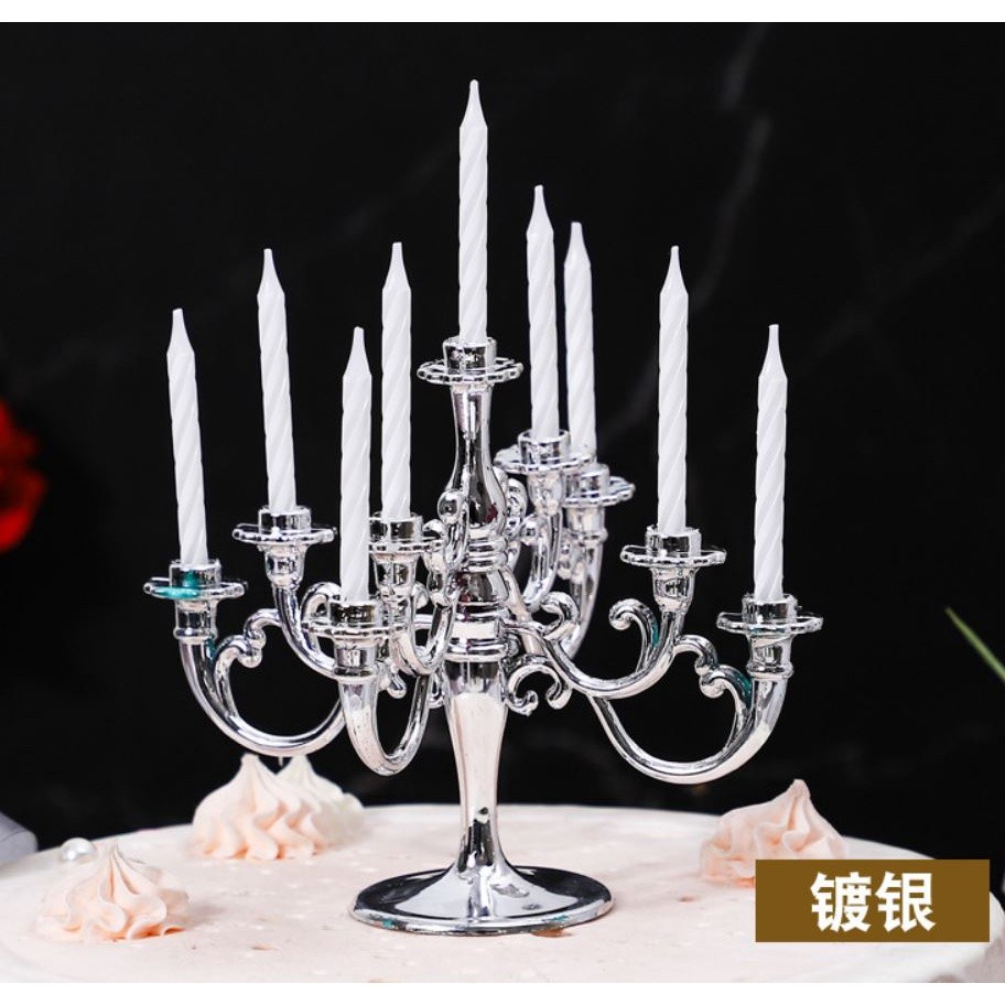 9pcs Candles and Candlestick Bracket 1 Set Cake Topper Birthday Party Cake Candle Holders Toppers Decoration(887L) - Image 7