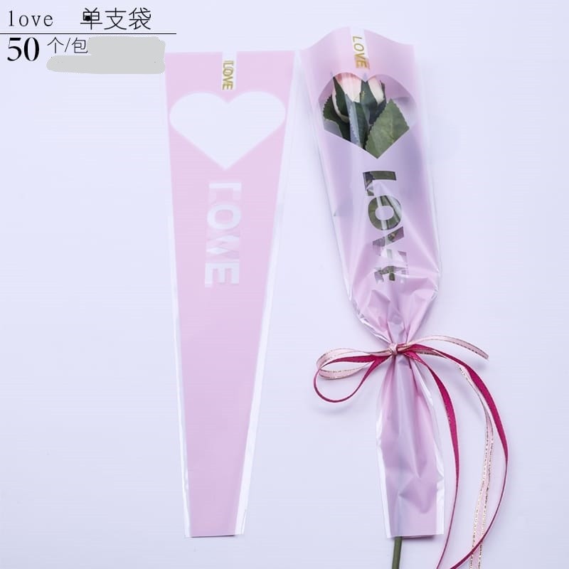 50pcs/lot LOVE Letters Wrapping Plastic Single Rose Flower Packaging Bag Party Decorations Rose Boxes Cases(1517L) - Image 8