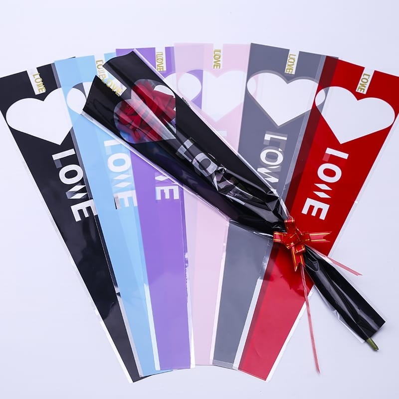 10pcs LOVE Letters Wrapping Plastic Single Rose Flower Packaging Bag Party Decorations Rose BoxesCasesForFlowers (1518L) - Image 2