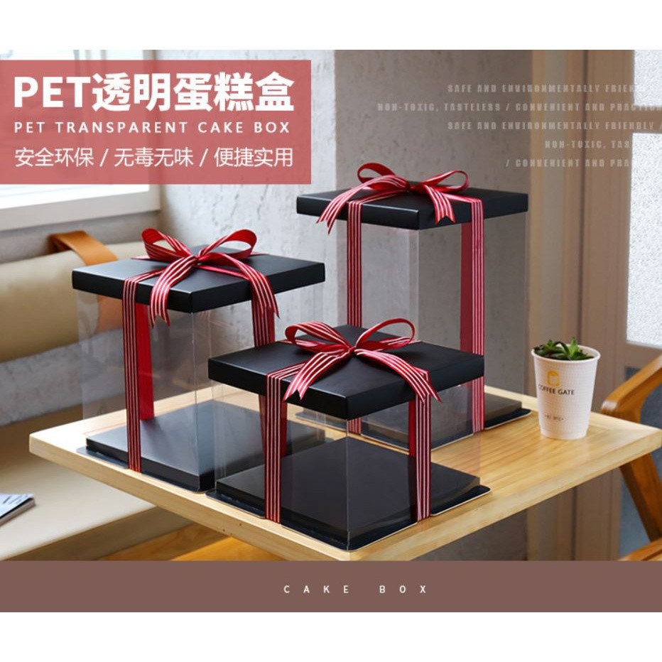 4/6/8/10/12inch Black And Base Transparent Rectangle Cake Box New Clear Gift Flower Cake Box Dustproof Packaging(906L)
