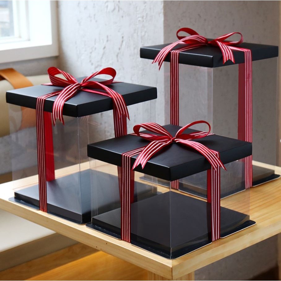 4/6/8/10/12inch Black And Base Transparent Rectangle Cake Box New Clear Gift Flower Cake Box Dustproof Packaging(906L) - Image 2
