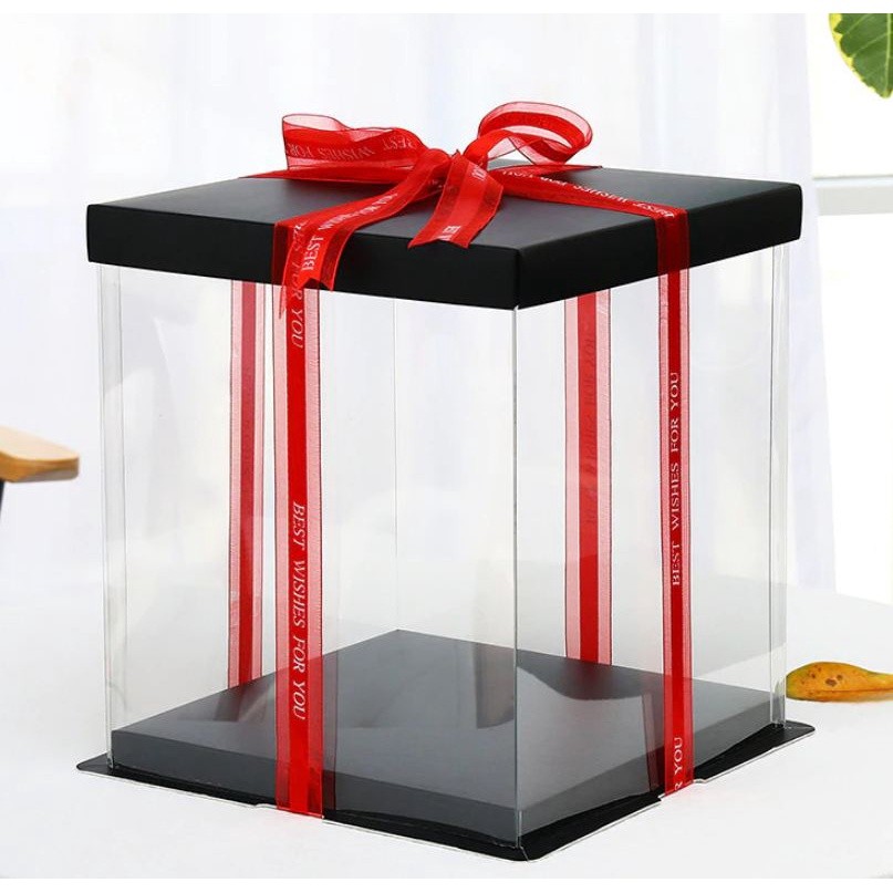 4/6/8/10/12inch Black And Base Transparent Rectangle Cake Box New Clear Gift Flower Cake Box Dustproof Packaging(906L) - Image 11